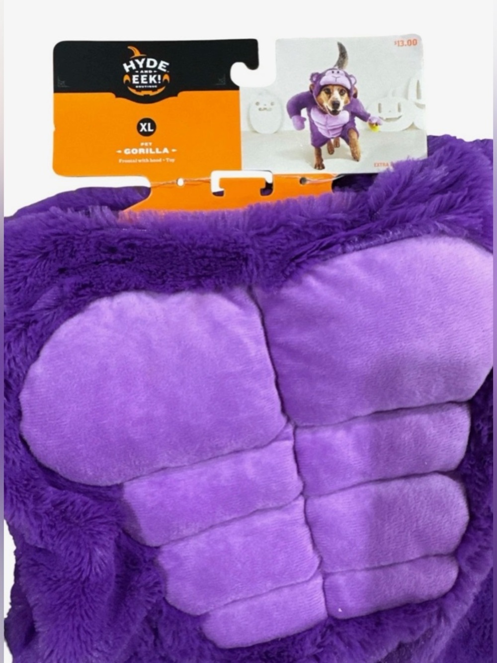 Hyde & Eek! Purple Gorilla Pet Costume XL With Hood & Toy - Picture 5 of 6